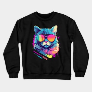 Party Cat in Sunglasses Men Women 80s 90s Retro Funny Cat Crewneck Sweatshirt